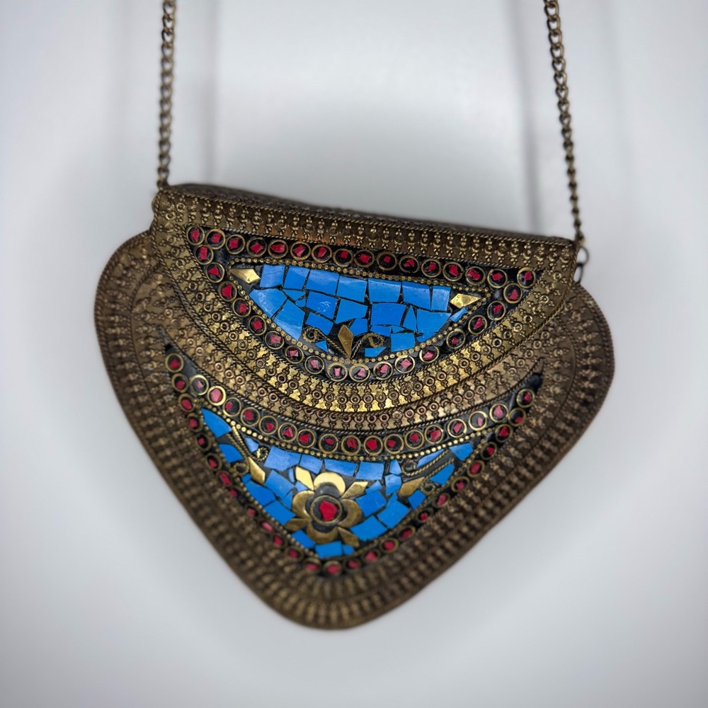 Indian Mosaic Embellishment Clutch with Chain